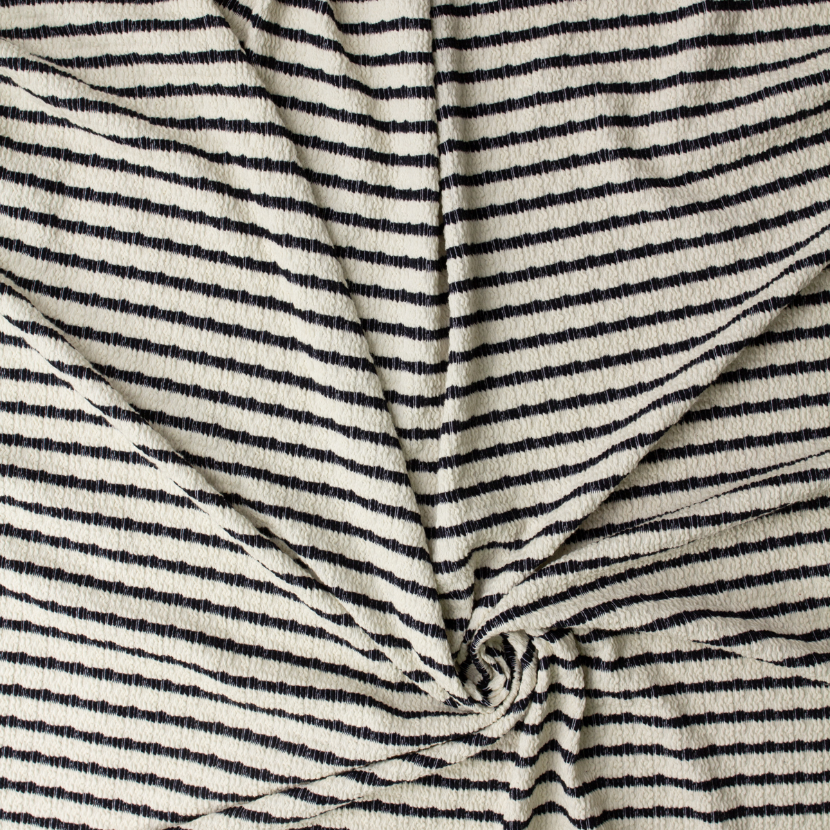 Navy on Offwhite Horizontal Stripe Stretch Pucker Knit #32188 Fabric By The Yard - Wide shot