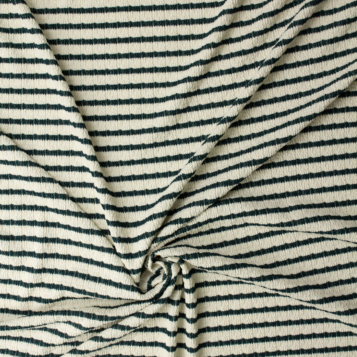 Emerald on Offwhite Horizontal Stripe Stretch Pucker Knit #32189 Fabric By The Yard - Wide shot