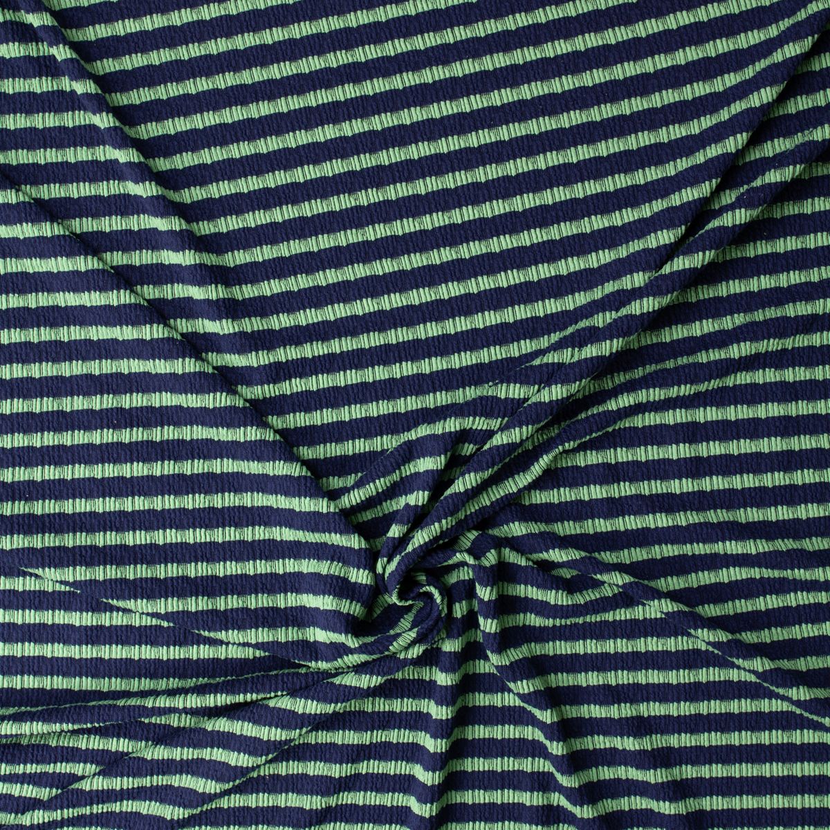 Lime on Navy Horizontal Stripe Stretch Pucker Knit #32192 Fabric By The Yard - Wide shot