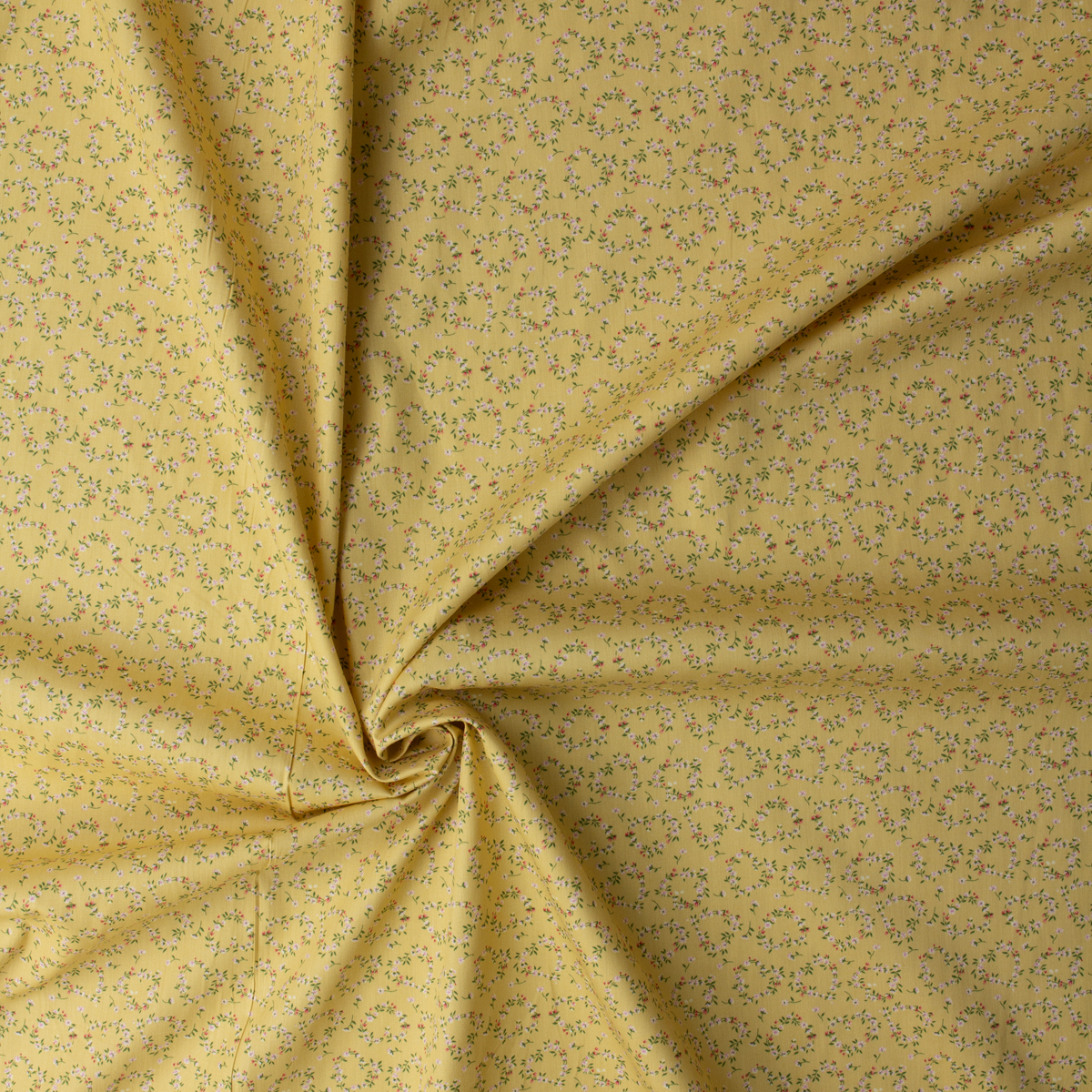 Cottage Heart Floral on Soft Gold Cotton Voile #32295 Fabric By The Yard - Wide shot
