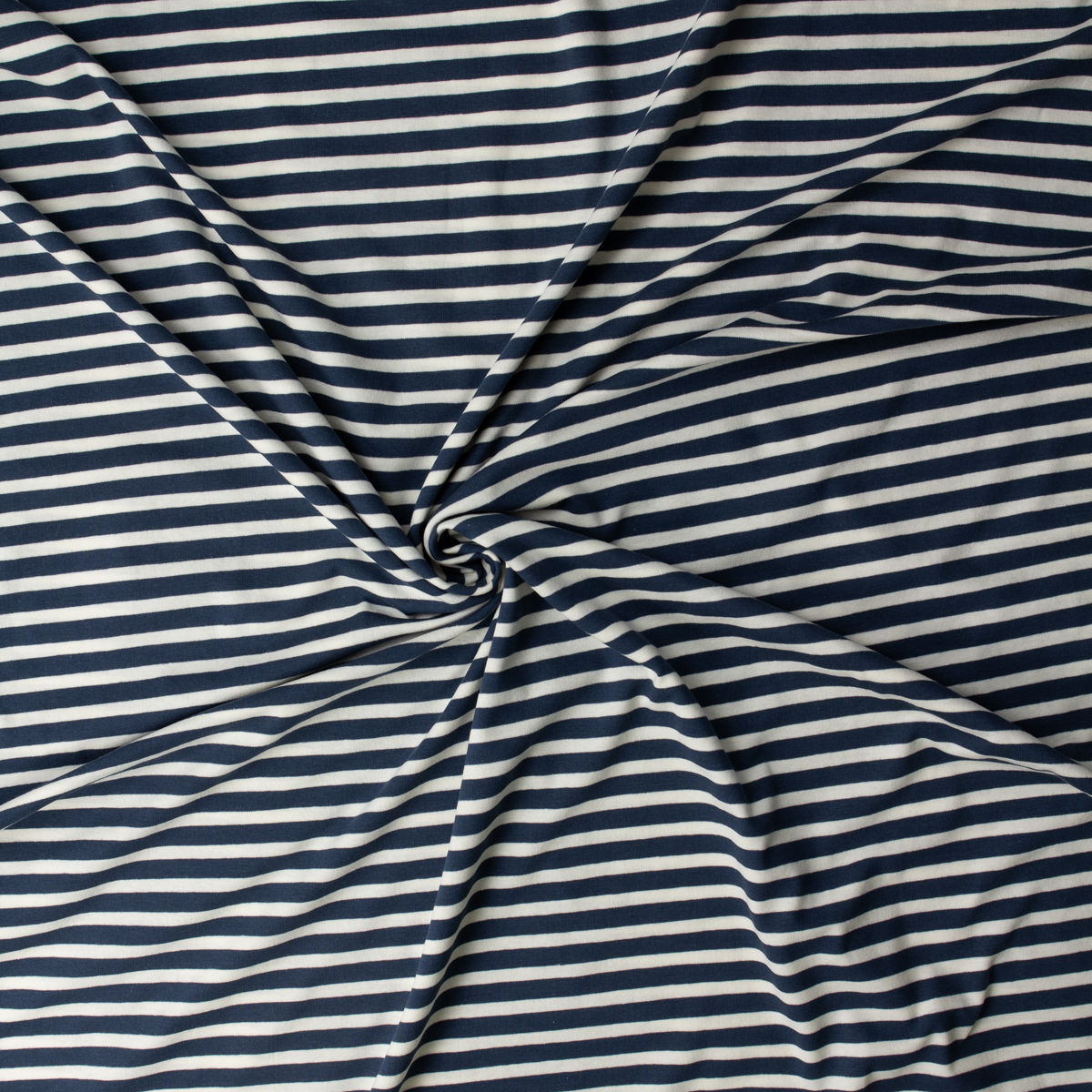 Striped Alike Blue Stretch Cotton Jersey Knit from Art Gallery Fabrics #32304 Fabric By The Yard - Wide shot