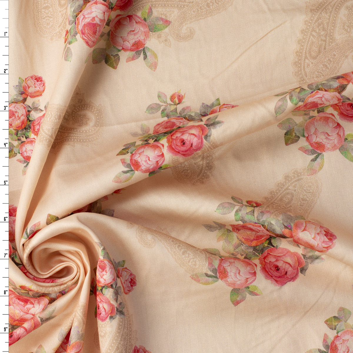 Pink Cabbage Rose Paisley on Blush Shirtweight Cotton Sateen #32327 Fabric By The Yard