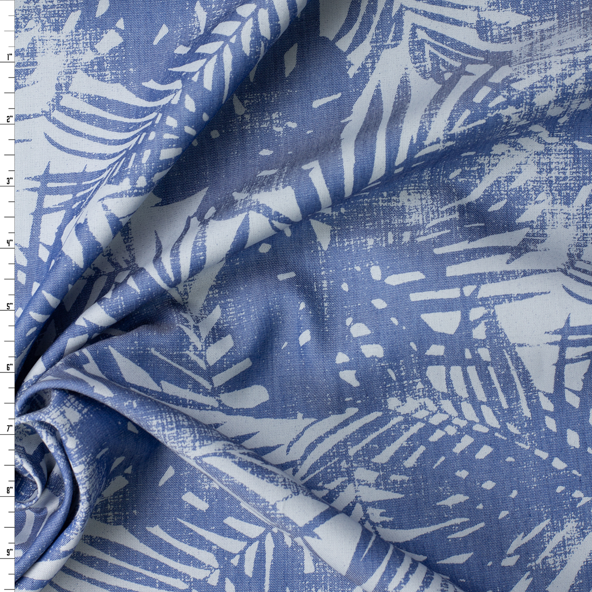 Blue and Silver Grunge Fronds Shirtweight Tencel Denim #32330 Fabric By The Yard