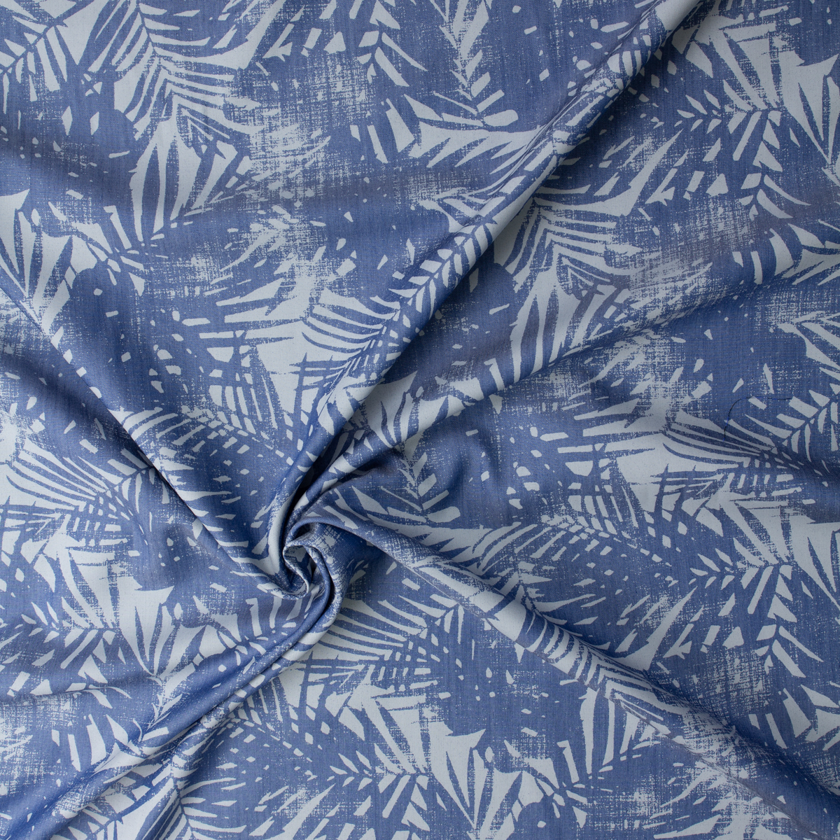 Blue and Silver Grunge Fronds Shirtweight Tencel Denim #32330 Fabric By The Yard - Wide shot