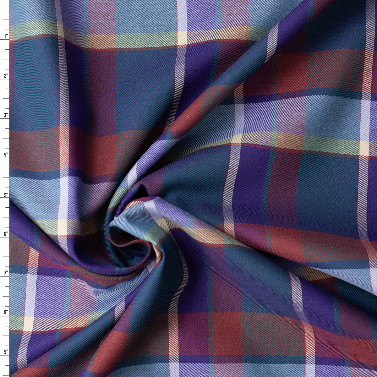 Teal, Purple, and Burgundy Madras Plaid Brushed Cotton #32365 Fabric By The Yard