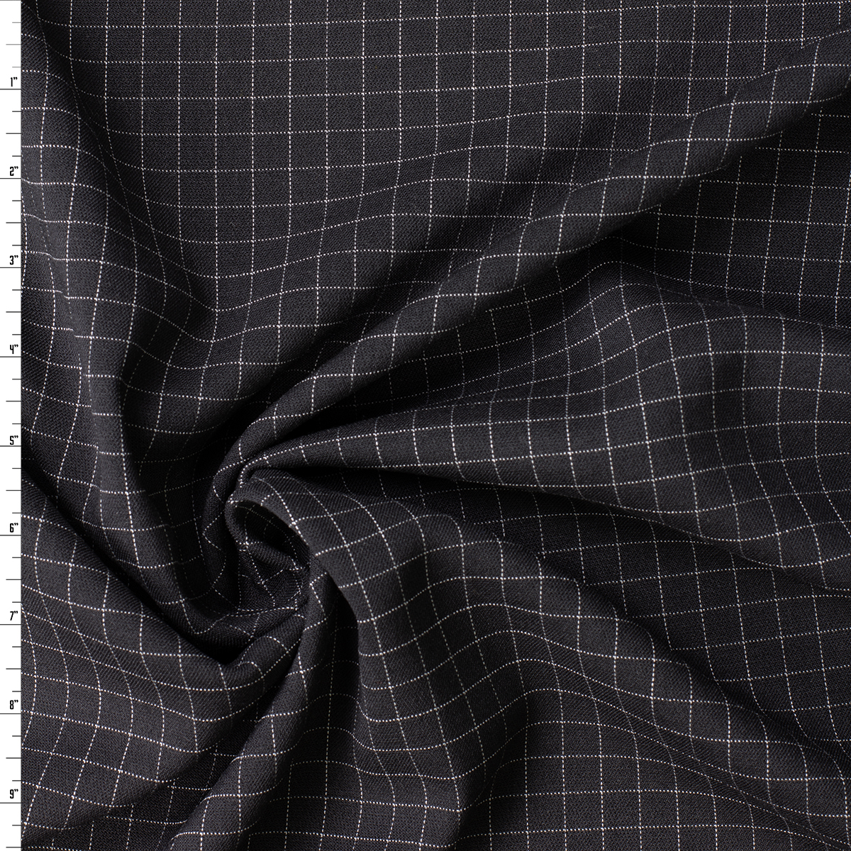 White on Black Fine Windowpane Plaid Italian Wool #32367 Fabric By The Yard
