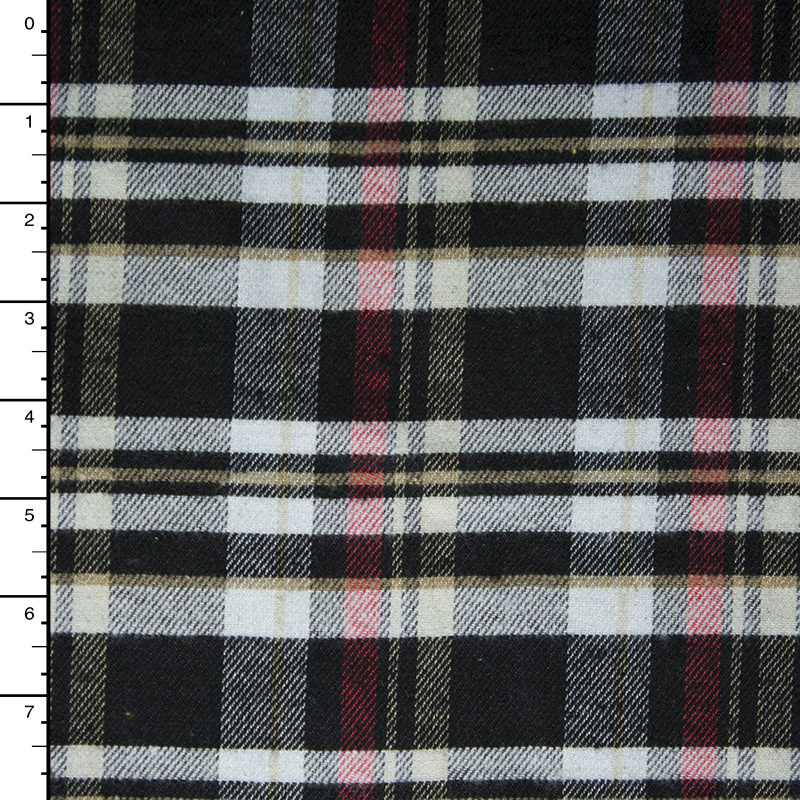 Black, White, Tan, and Red Plaid Flannel