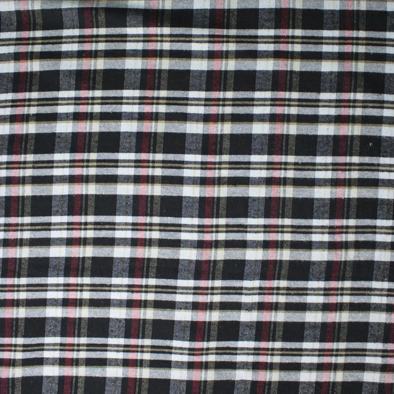 Black, White, Tan, and Red Plaid Flannel
