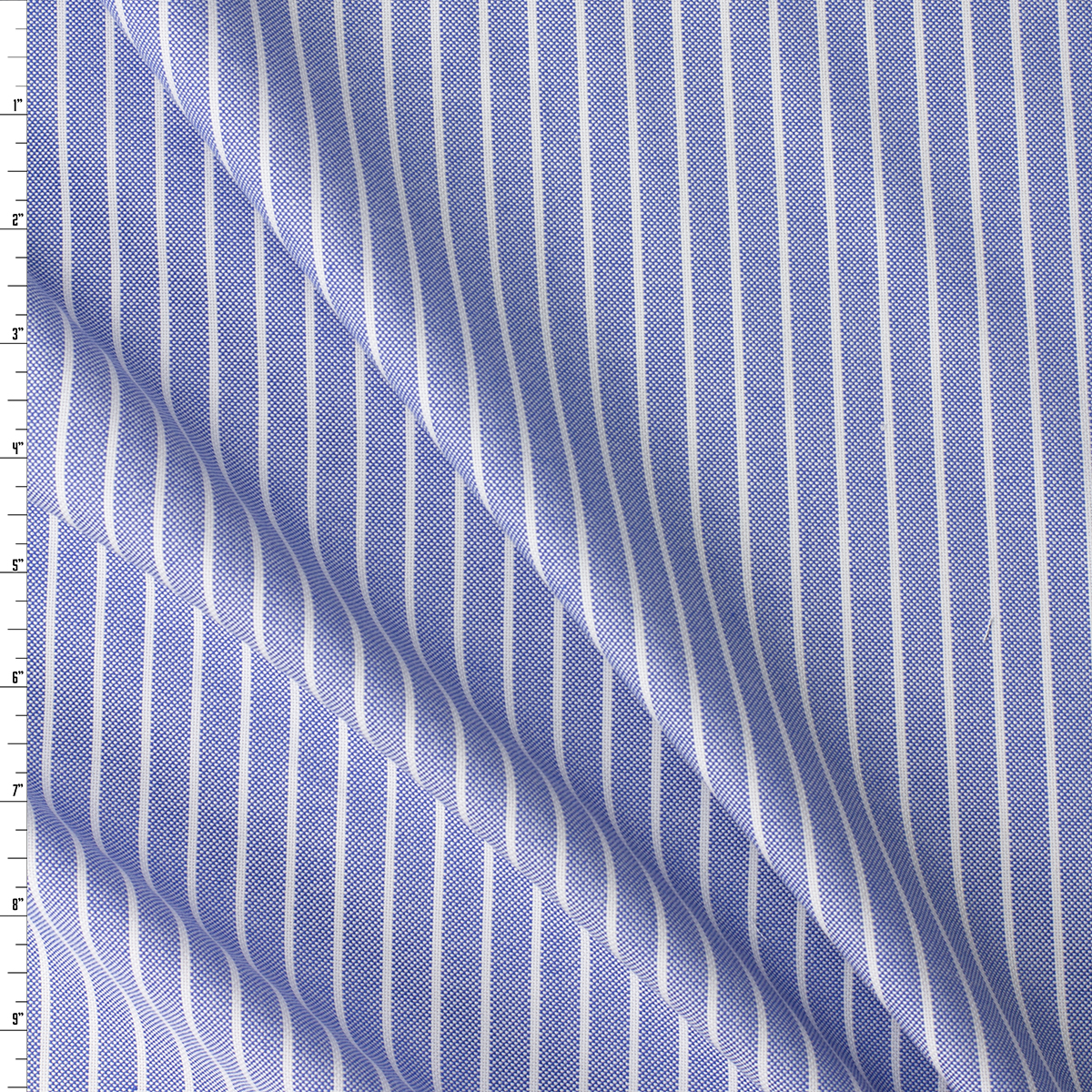 White on Light Blue Pinstripe Cotton Oxford Cloth #32374 Fabric By The Yard