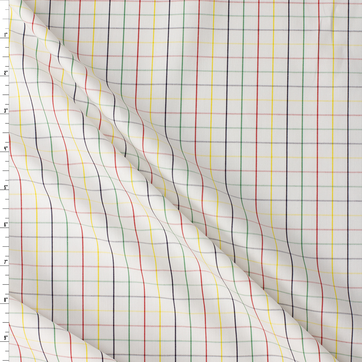 Primary Windowpane Plaid on White Italian Cotton Shirting #32376 Fabric By The Yard