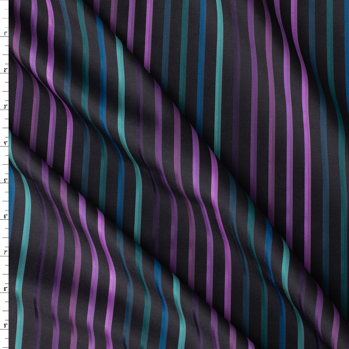 Jeweltone Satin Stripe on Black Italian Cotton Shirting #32378 Fabric By The Yard