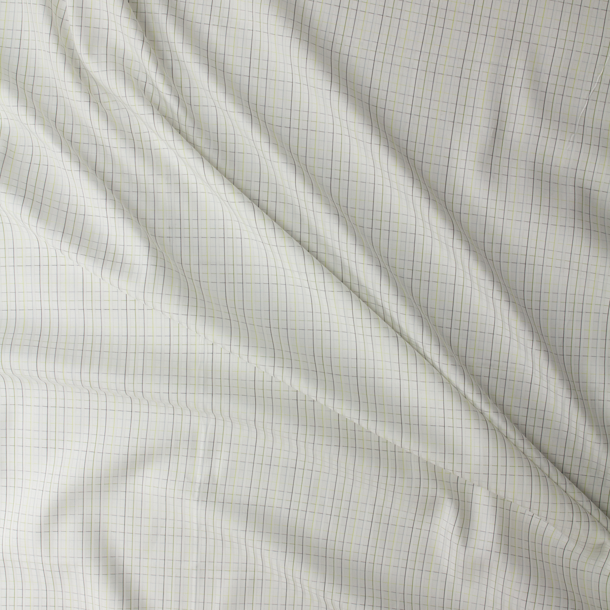 Black, Olive, Navy, and Lime Windowpane Plaid Satin Striped Italian Cotton Shirting #32382 Fabric By The Yard - Wide shot