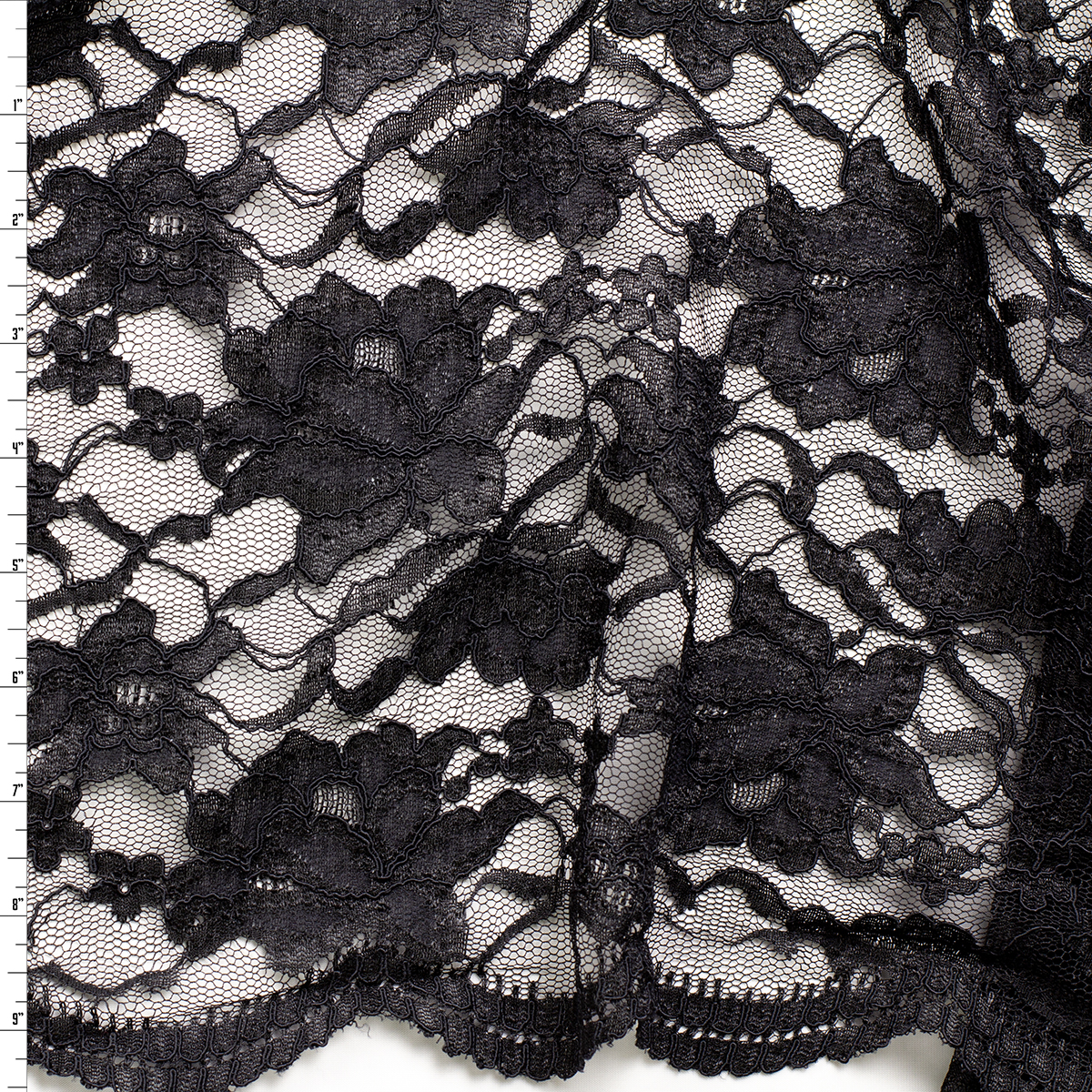 Black Floral Reimbroidered Lace #32385 Fabric By The Yard