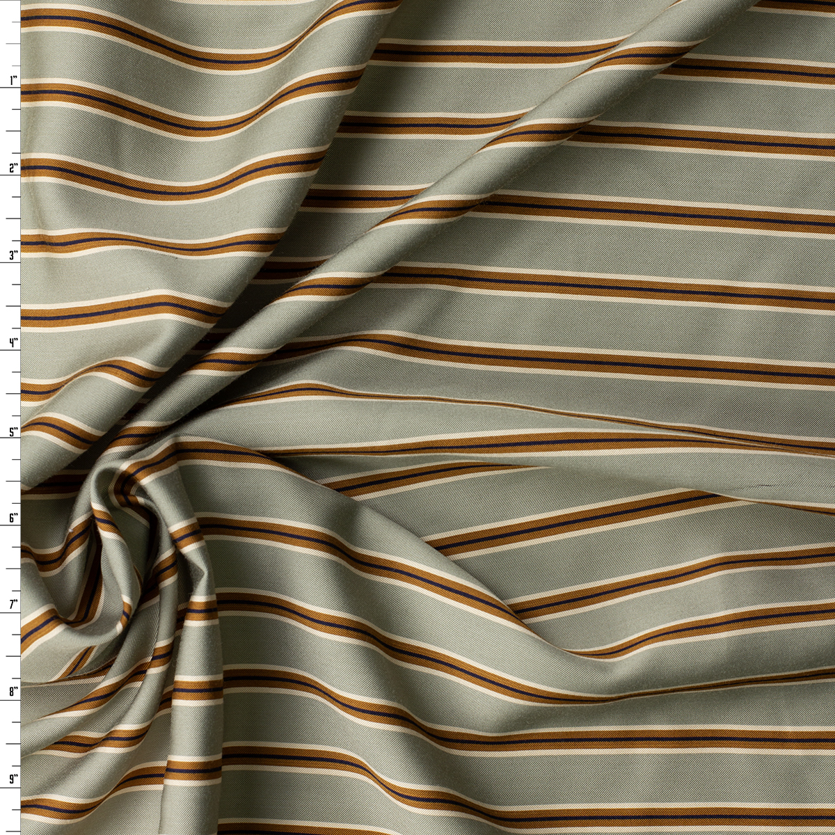 Vintage Brown and Aqua Horizontal Stripe Viscose Micro Twill #32387 Fabric By The Yard