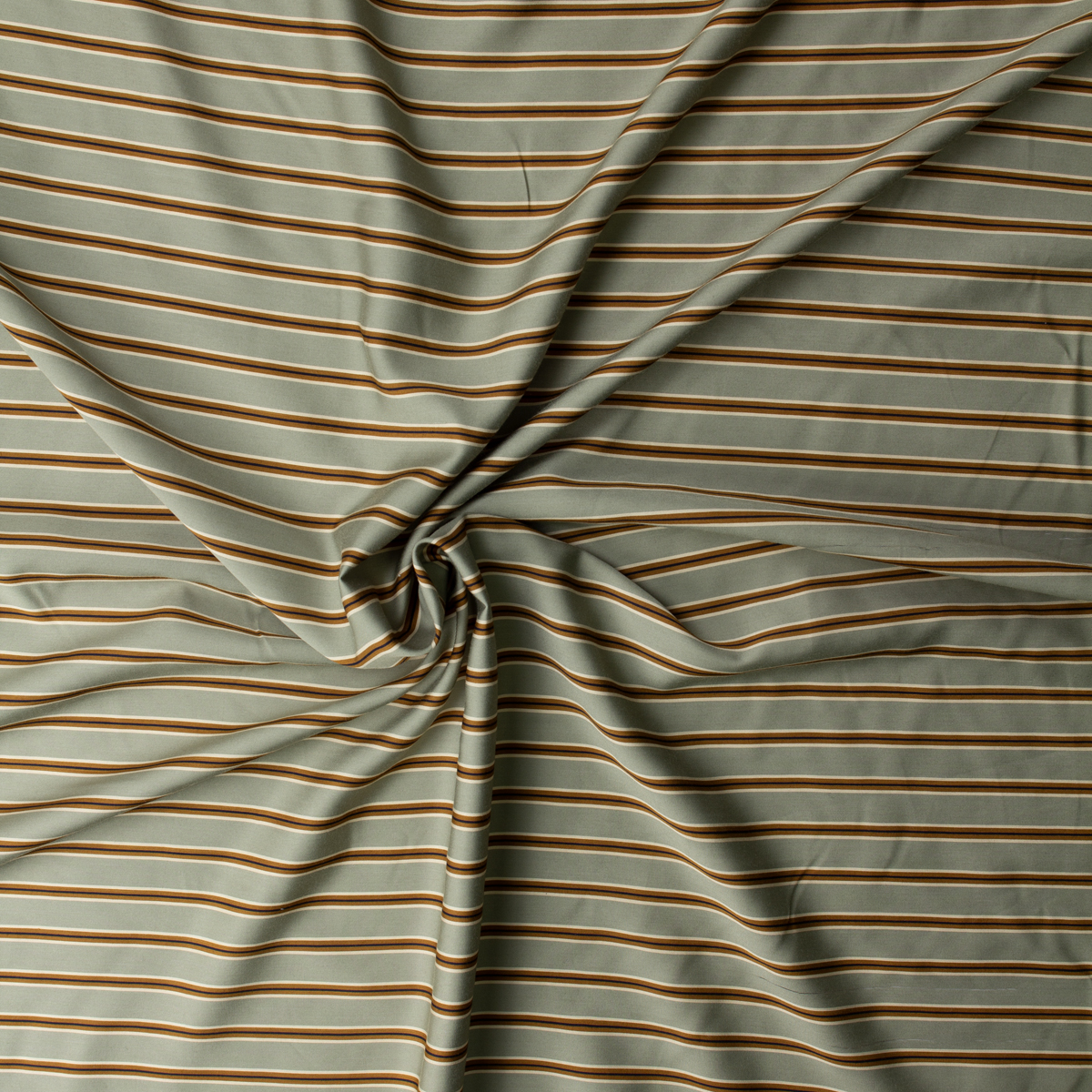 Vintage Brown and Aqua Horizontal Stripe Viscose Micro Twill #32387 Fabric By The Yard - Wide shot