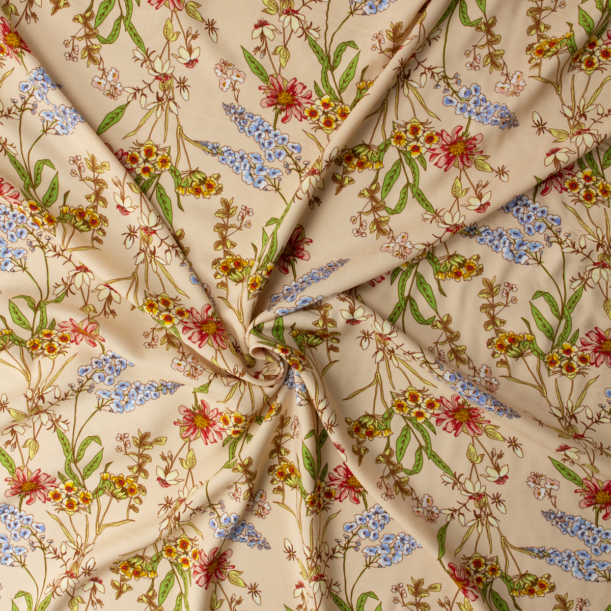 Wildflower Floral on Blush Rayon Challis #32388 Fabric By The Yard - Wide shot