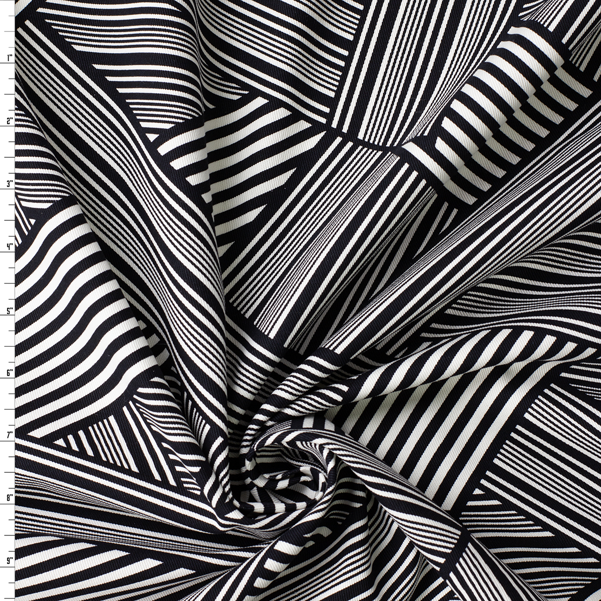 Black and White Abstract Geo Stretch Cotton Twill #32393 Fabric By The Yard