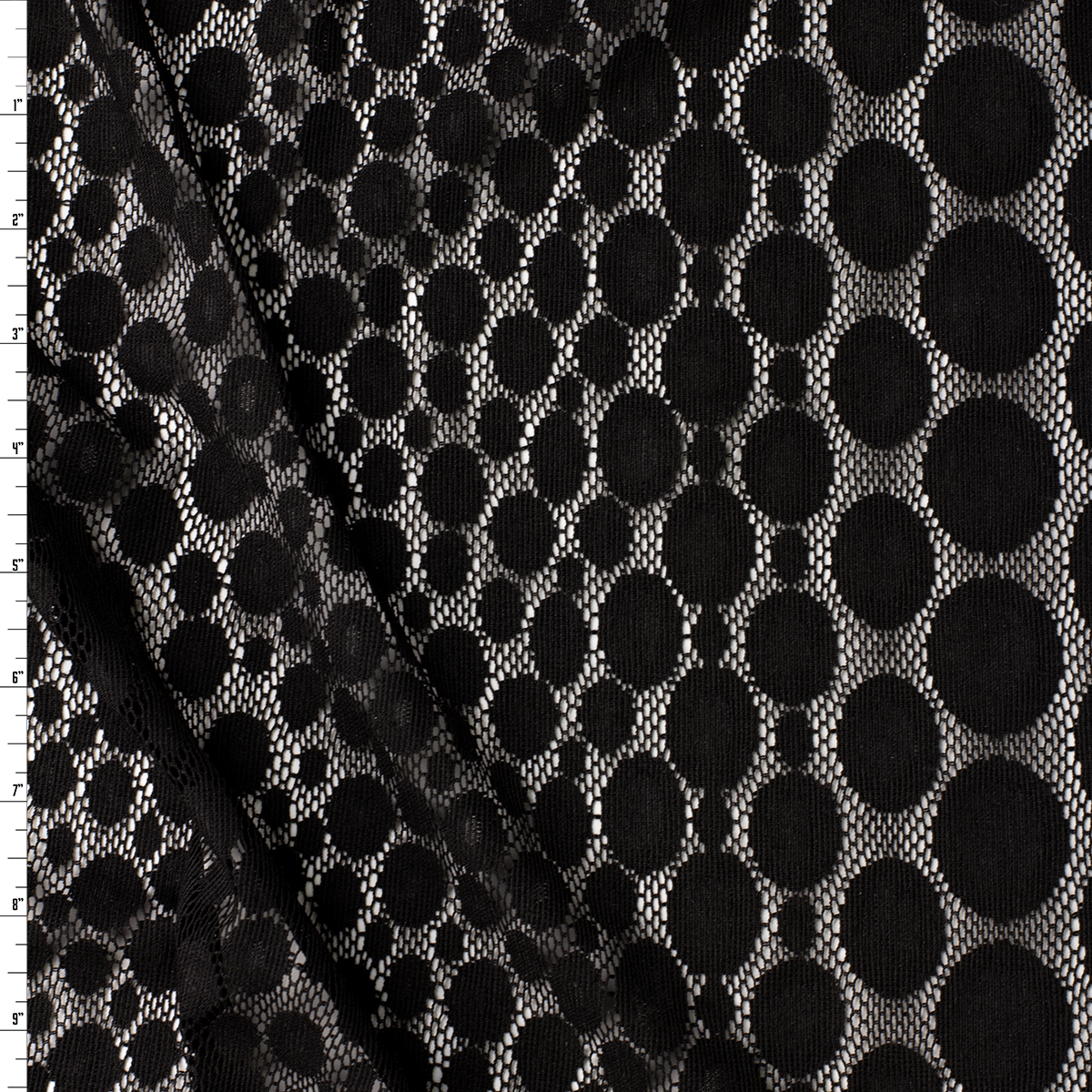 Black Dots Double Scalloped Stretch Lace #32400 Fabric By The Yard