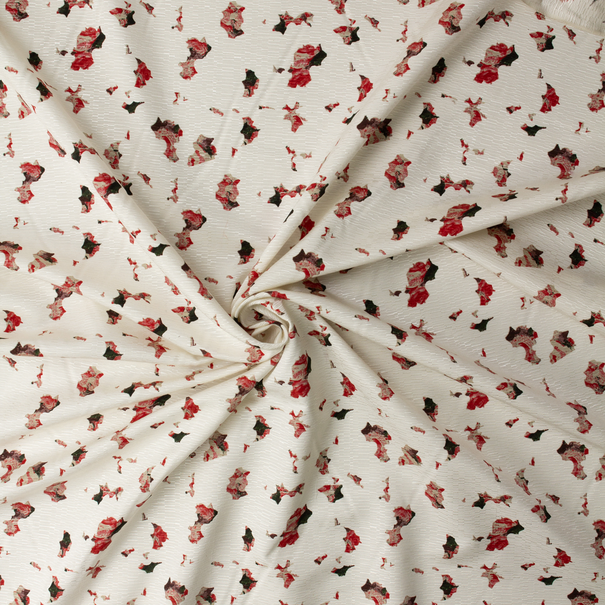 Red, Wine, and Black Abstract Floral on Ivory Silk/Viscose Jaquard #32402 Fabric By The Yard - Wide shot