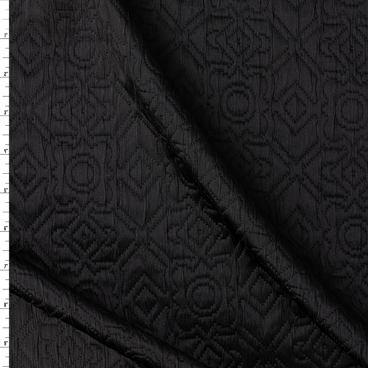 Black Floral Geometric Viscose/Nylon Quilted Look Double Cloth #32403 Fabric By The Yard