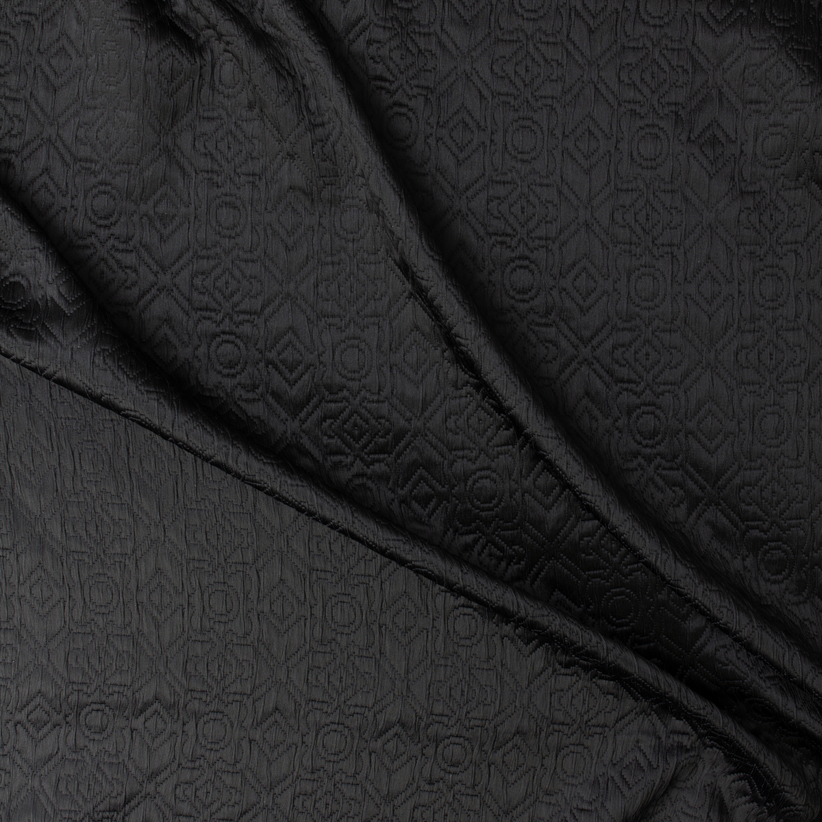 Black Floral Geometric Viscose/Nylon Quilted Look Double Cloth #32403 Fabric By The Yard - Wide shot