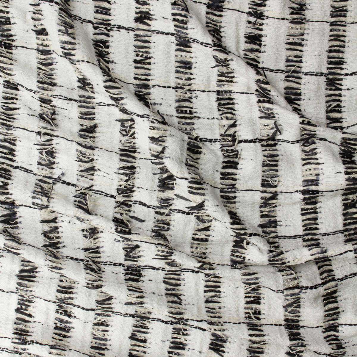 Black and Metallic Gold on Offwhite Grunge Cotton Tweed #32405 Fabric By The Yard - Wide shot