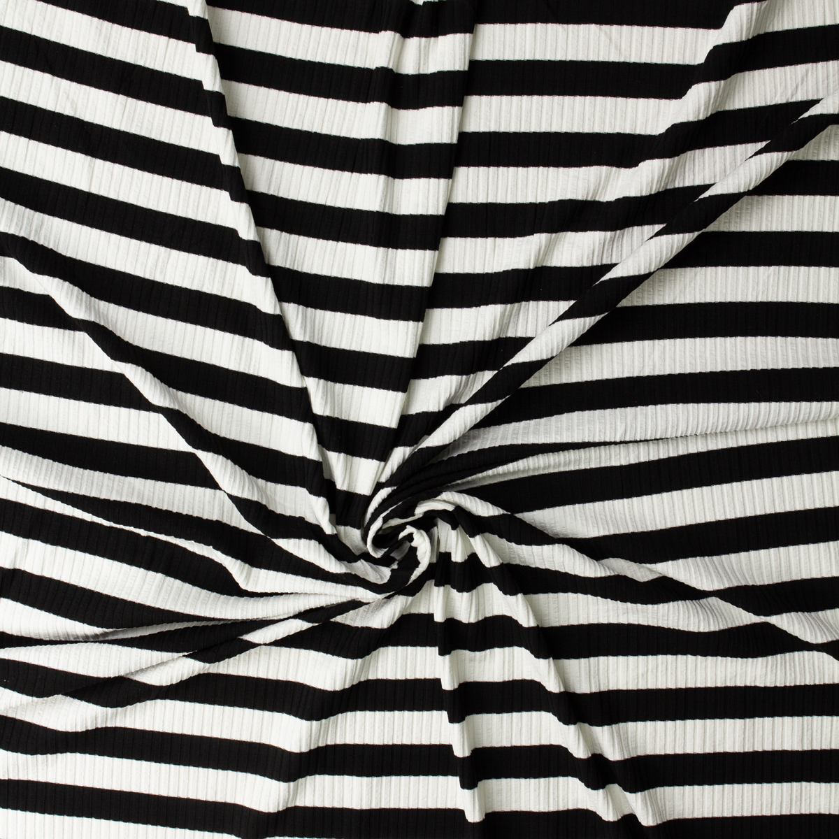 Black and White 1” Horizontal Stripe Rayon/Spandex 6x4 Fashion Rib Knit #32456 Fabric By The Yard - Wide shot