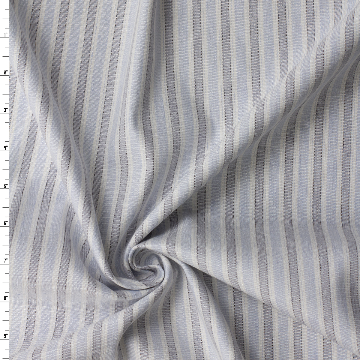 Navy, Sky, and Offwhite Vertical Stripe Marabella Stretch Linen/Viscose #32481 Fabric By The Yard