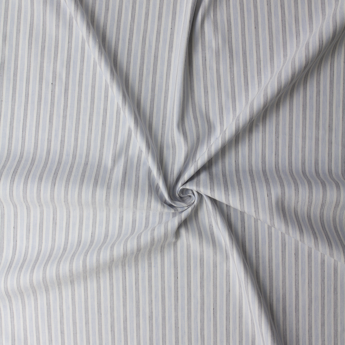Navy, Sky, and Offwhite Vertical Stripe Marabella Stretch Linen/Viscose #32481 Fabric By The Yard - Wide shot