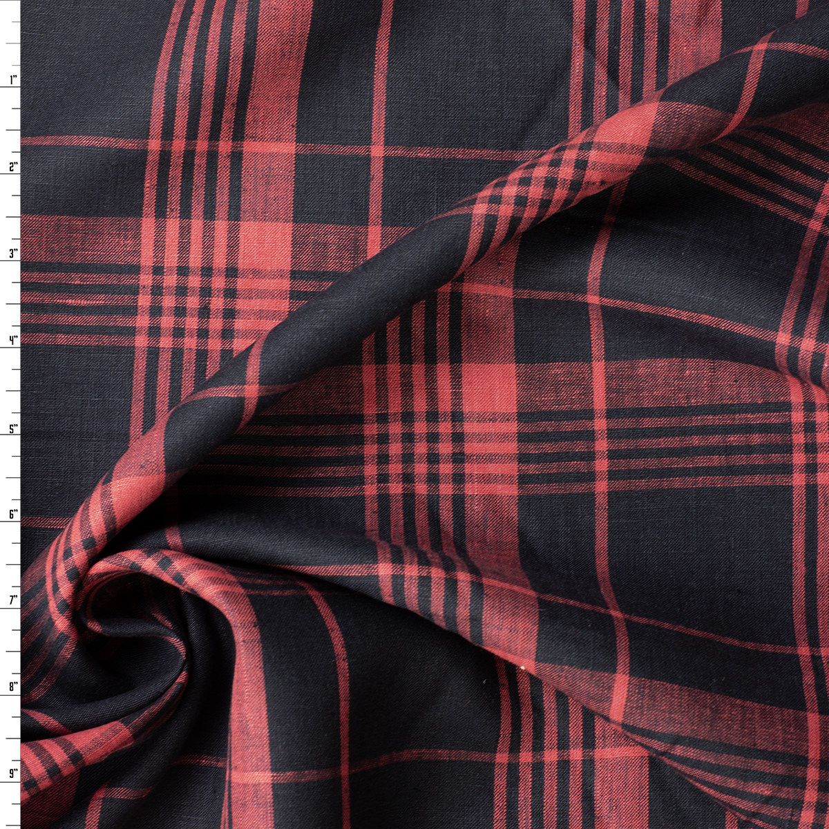 Red and Black Plaid European Linen #32494 Fabric By The Yard