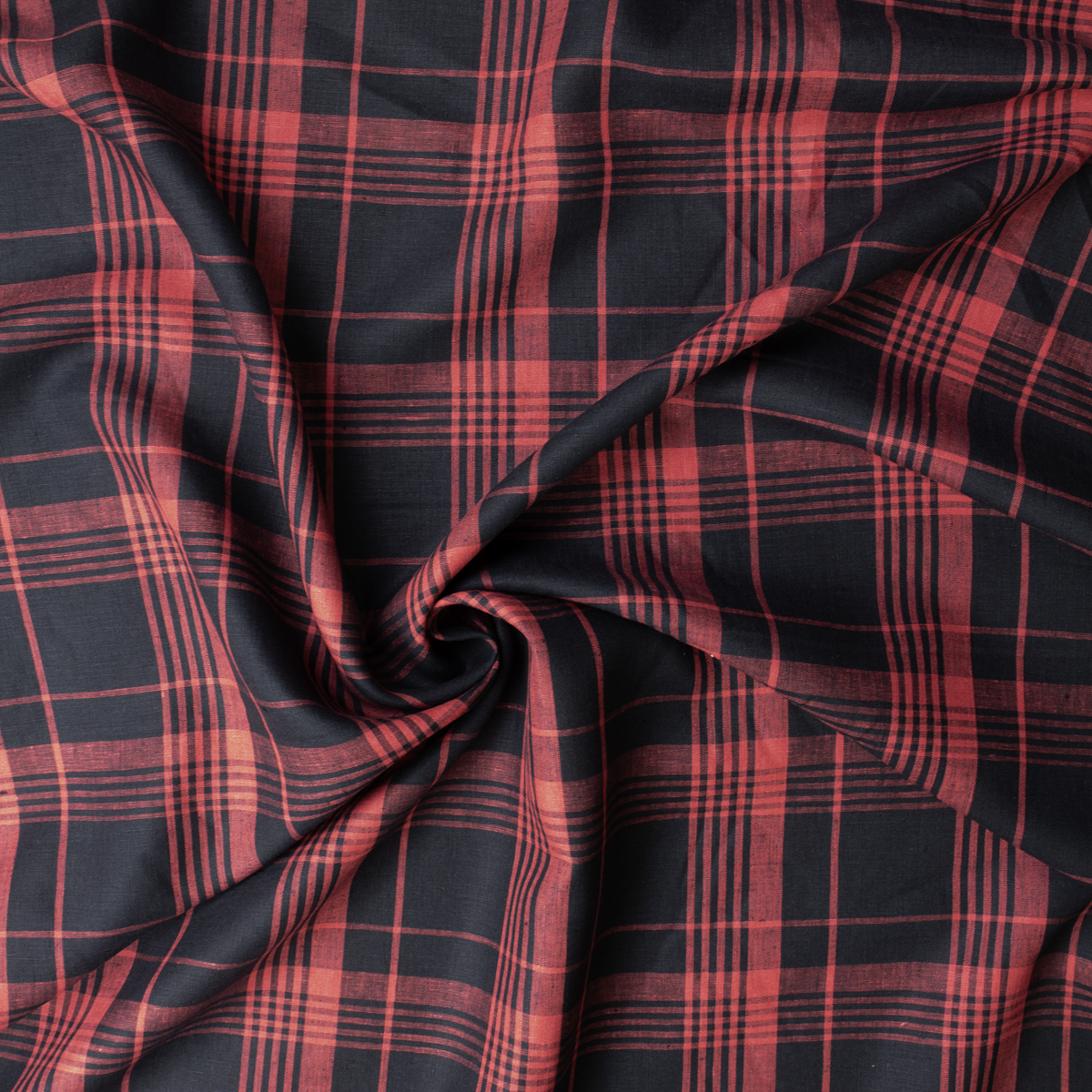 Red and Black Plaid European Linen #32494 Fabric By The Yard - Wide shot