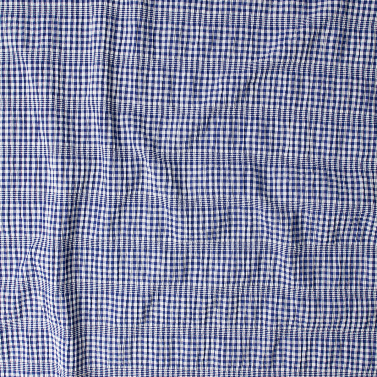 Blue and White Gingham Gathered Stretch Seersucker #32505 Fabric By The Yard - Wide shot