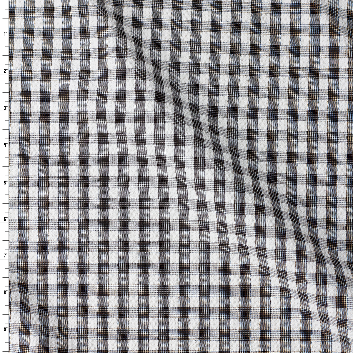 Black, Grey, and White Plaid Seersucker #32507 Fabric By The Yard