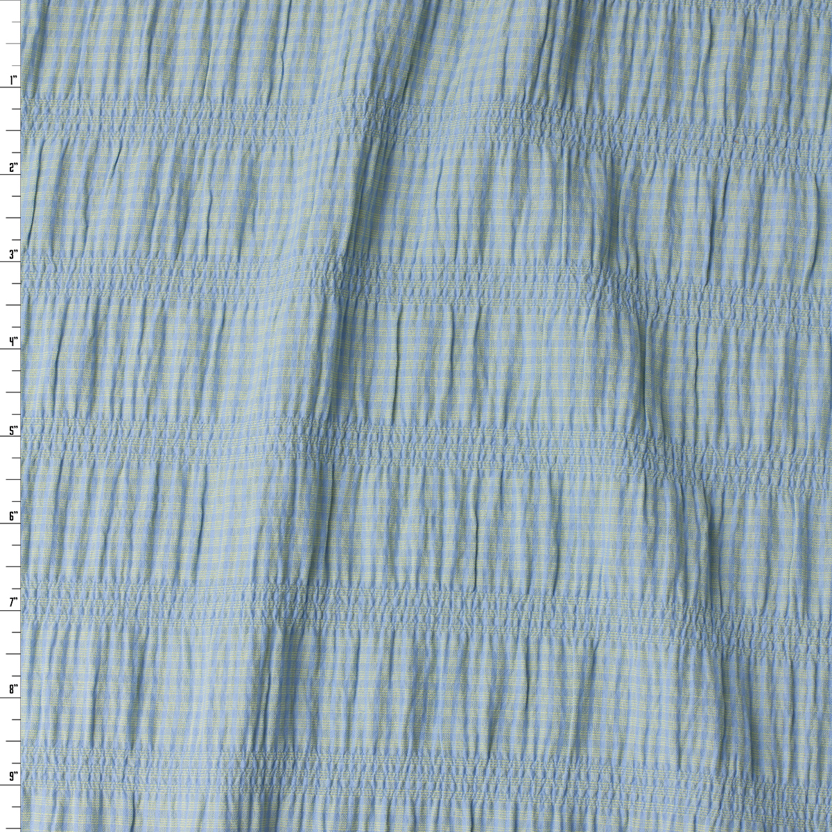 Sky and Mint Mini Check Gathered Stretch Seersucker #32512 Fabric By The Yard