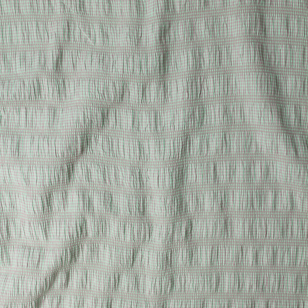 Mint and Pink Mini Check Gathered Stretch Seersucker #32513 Fabric By The Yard - Wide shot