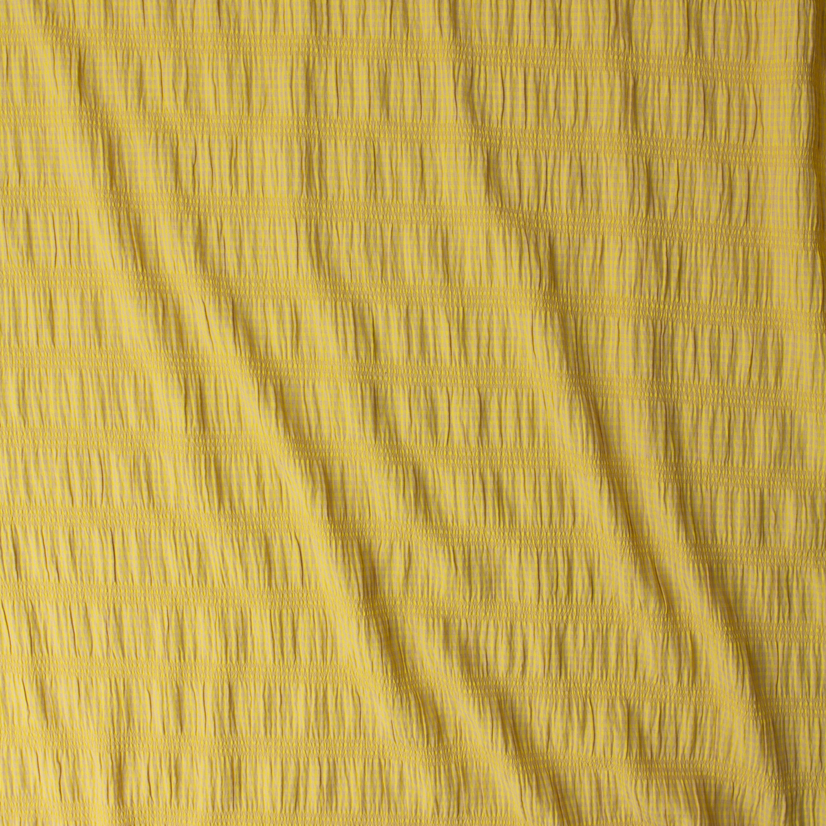 Yellow and Sand Mini Check Gathered Stretch Seersucker #32514 Fabric By The Yard - Wide shot