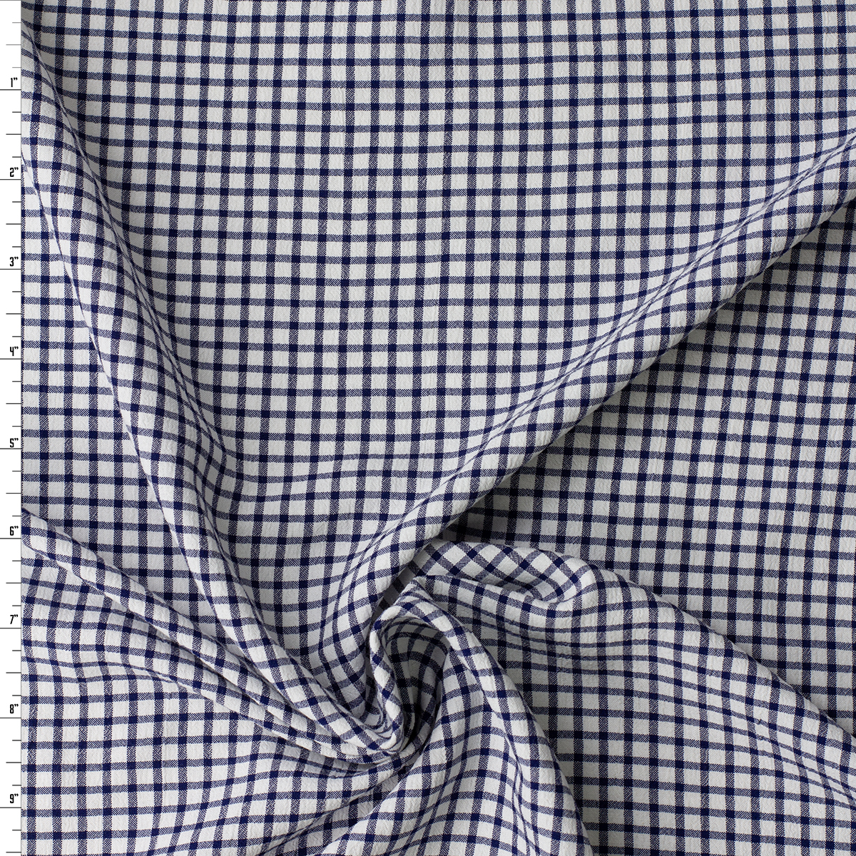 Navy and White Grid Check Poly/Rayon Seersucker #32518 Fabric By The Yard