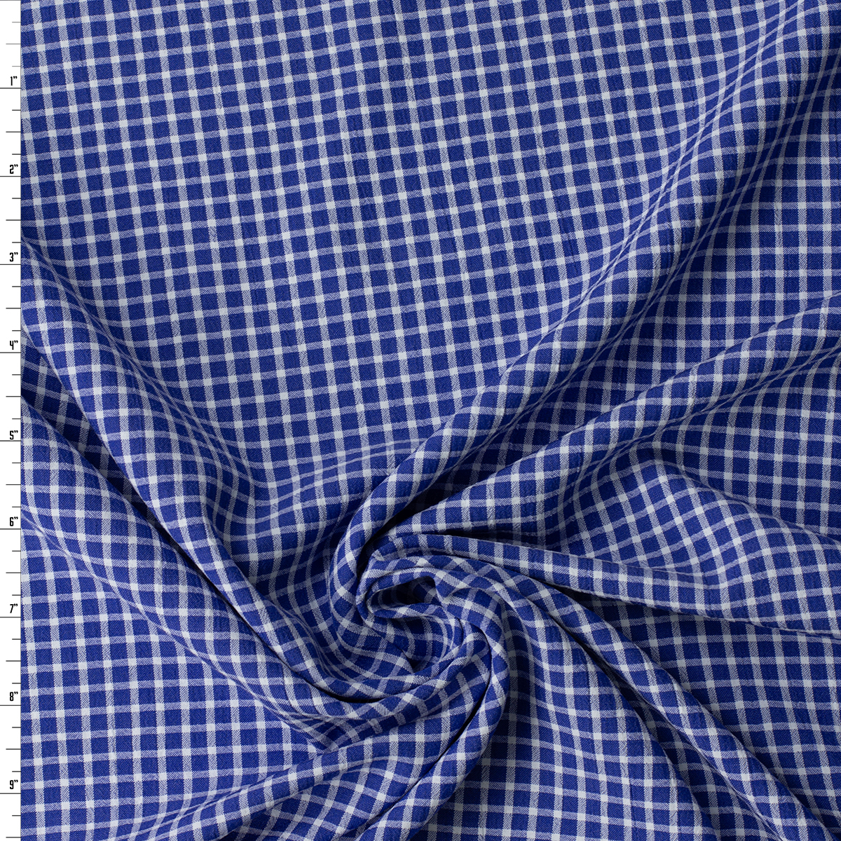 White and Royal Grid Check Poly/Rayon Seersucker #32519 Fabric By The Yard