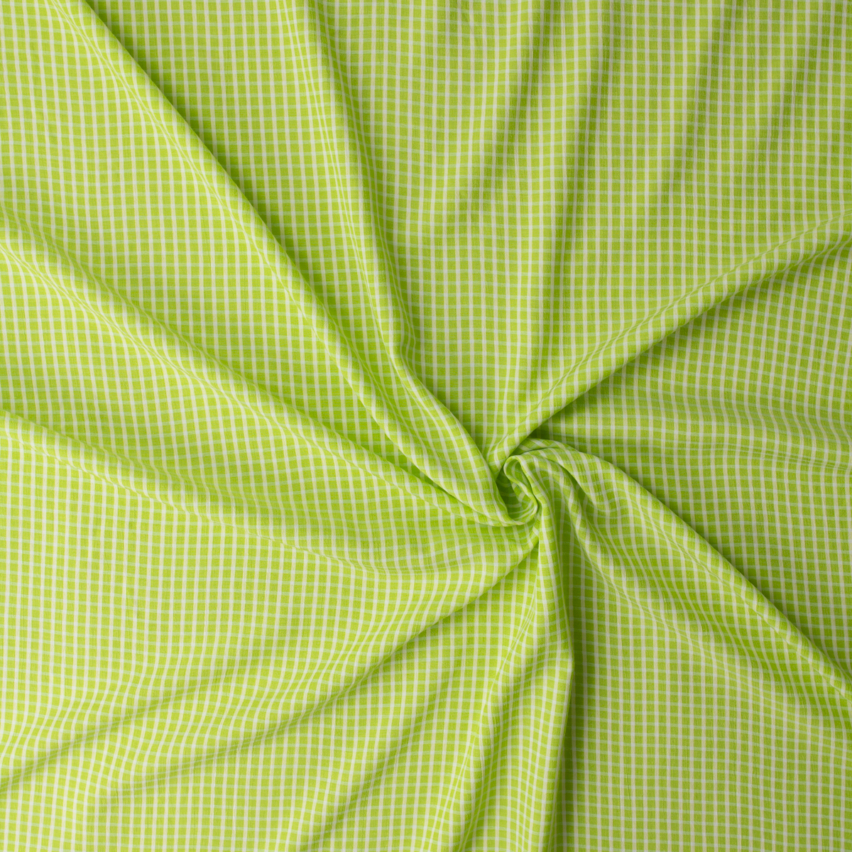 White and Lime Grid Check Poly/Rayon Seersucker #32521 Fabric By The Yard - Wide shot