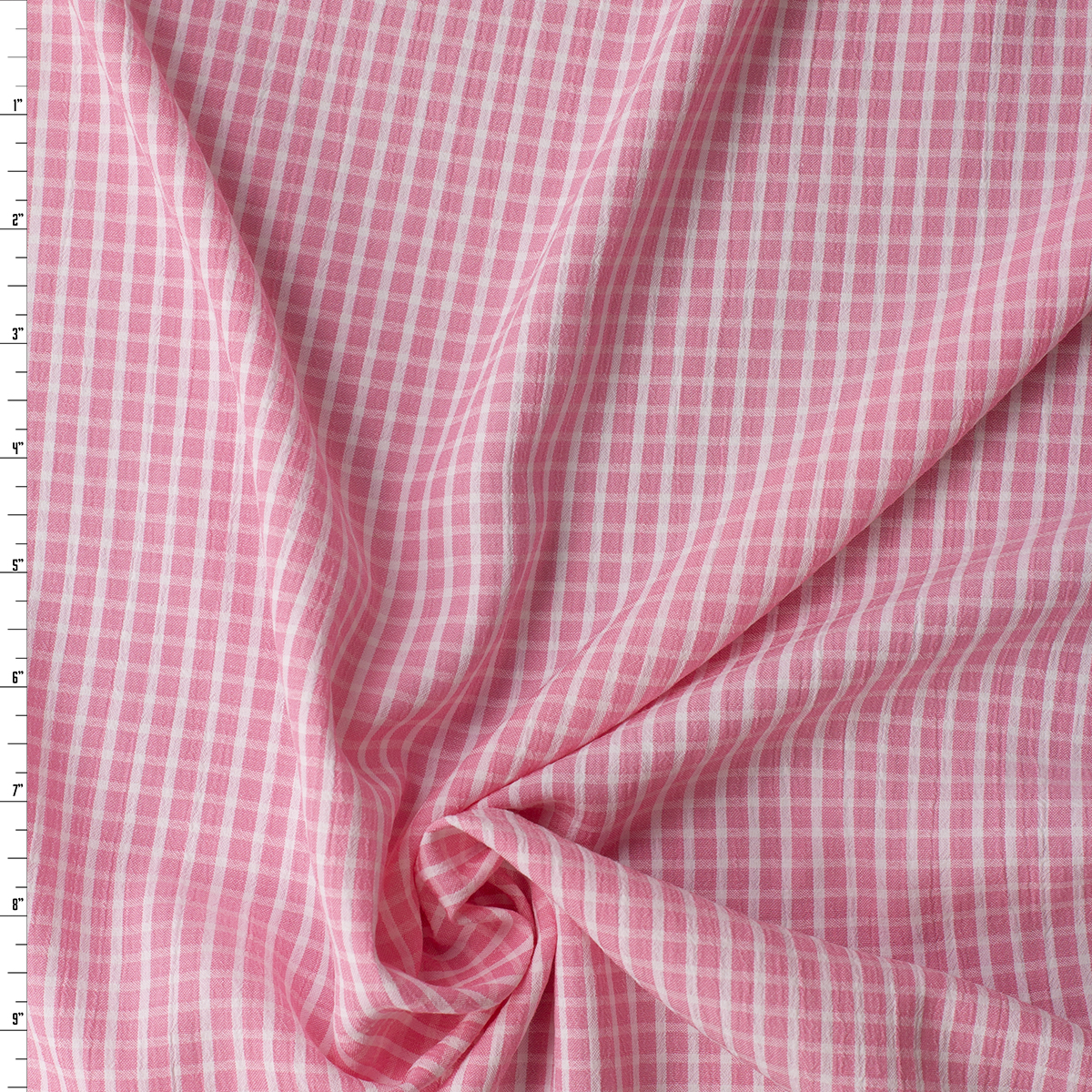 White and Pink Grid Check Poly/Rayon Seersucker #32522 Fabric By The Yard