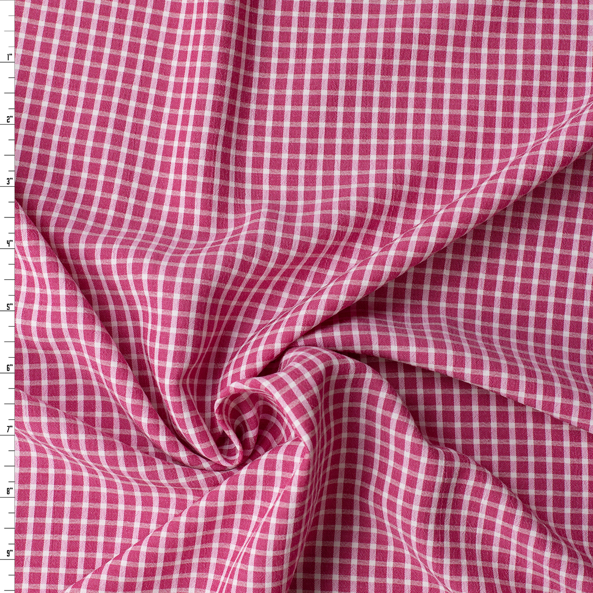 White and Hot Pink Grid Check Poly/Rayon Seersucker #32523 Fabric By The Yard