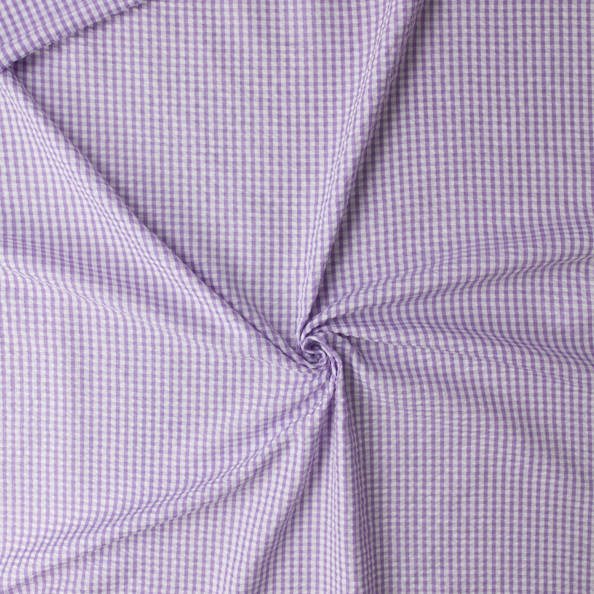 Lavender and White Gingham Poly/Rayon Seersucker #32524 Fabric By The Yard - Wide shot