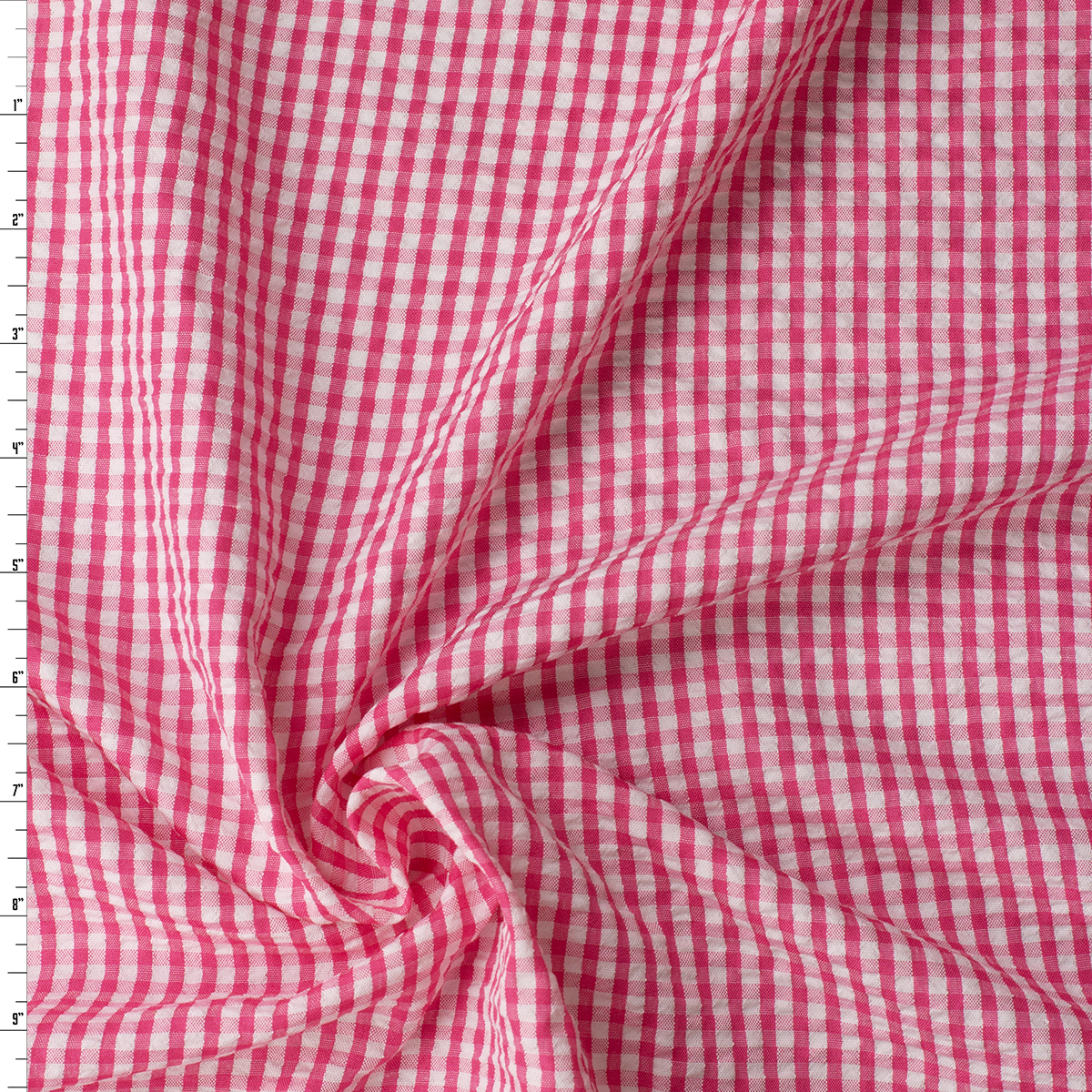 Hot Pink and White Gingham Poly/Rayon Seersucker #32525 Fabric By The Yard