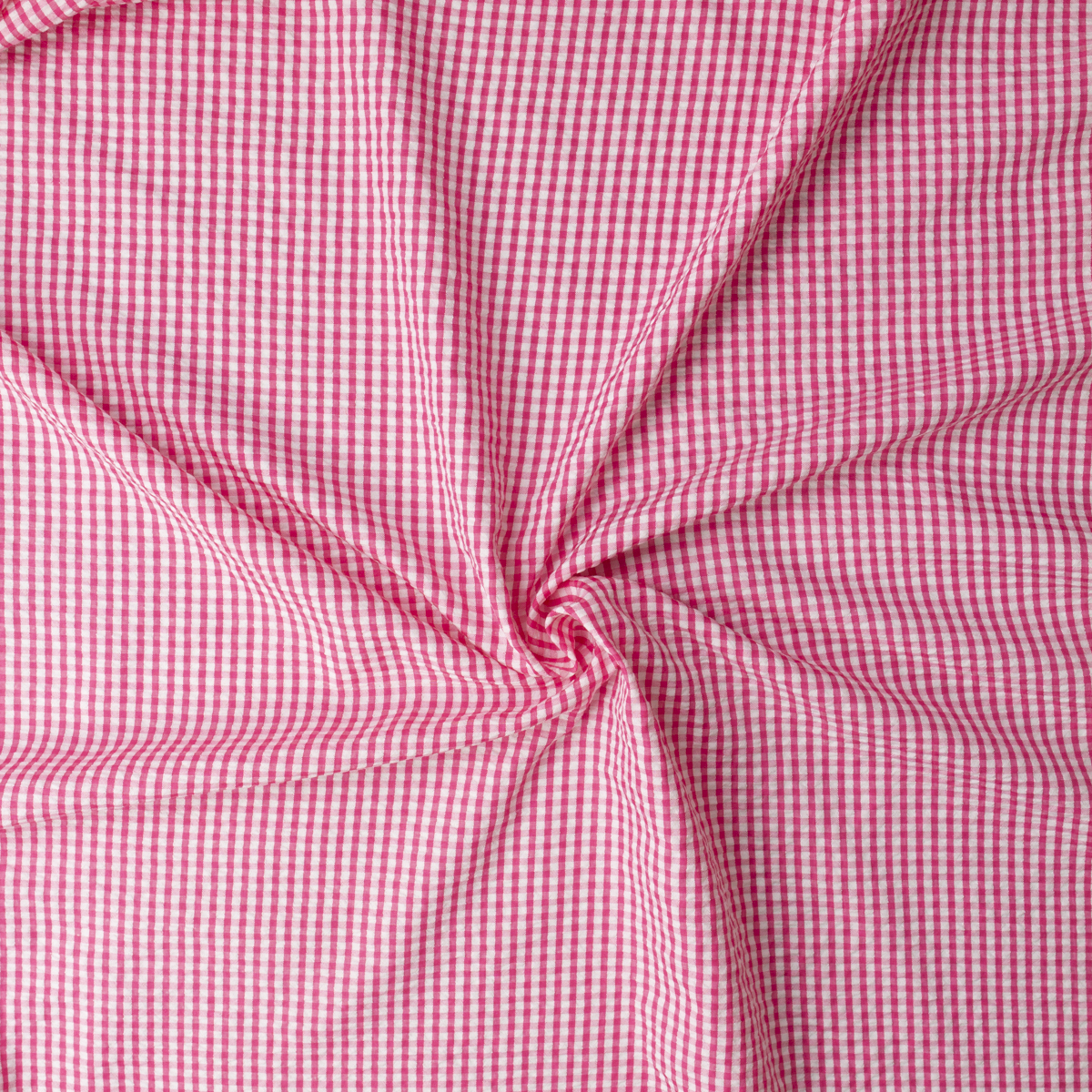Hot Pink and White Gingham Poly/Rayon Seersucker #32525 Fabric By The Yard - Wide shot