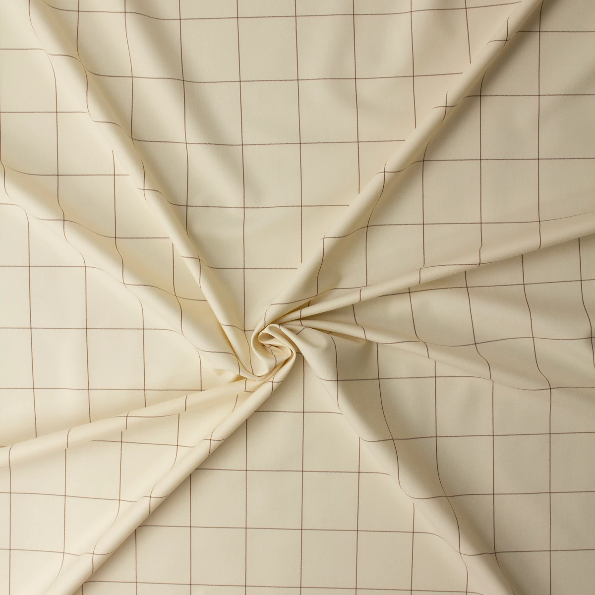 Brown on Ivory Windowpane Check Stretch Viscose/Polyester Suiting #32539 Fabric By The Yard - Wide shot