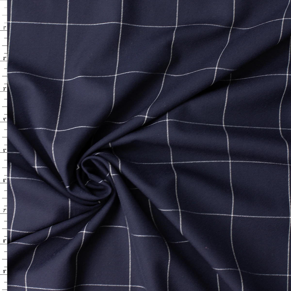 White on Navy Windowpane Check Stretch Viscose/Polyester Suiting #32540 Fabric By The Yard