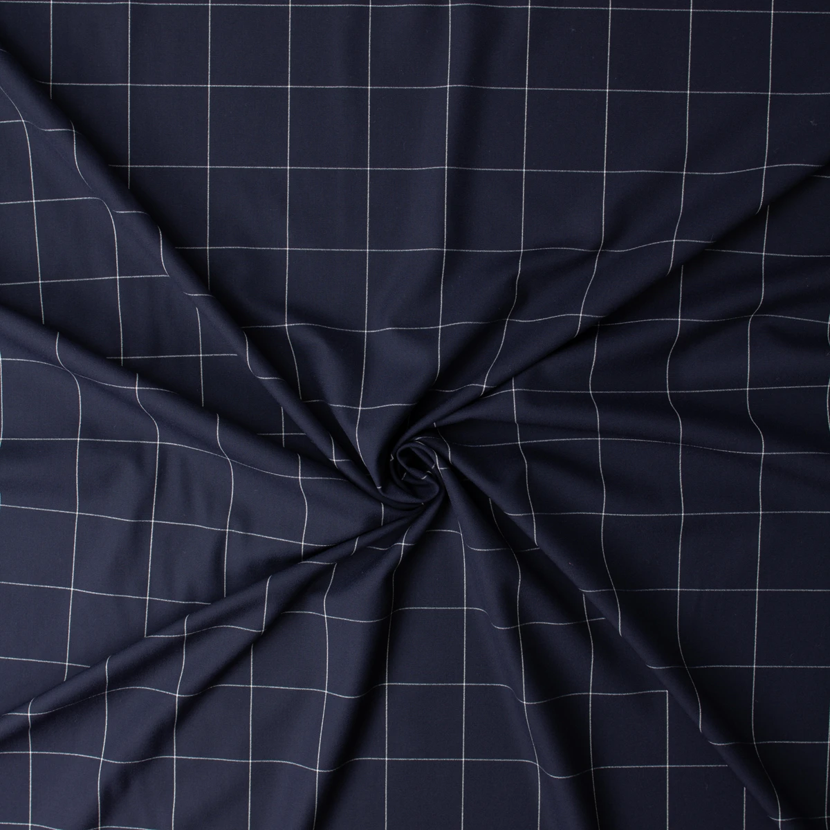 White on Navy Windowpane Check Stretch Viscose/Polyester Suiting #32540 Fabric By The Yard - Wide shot