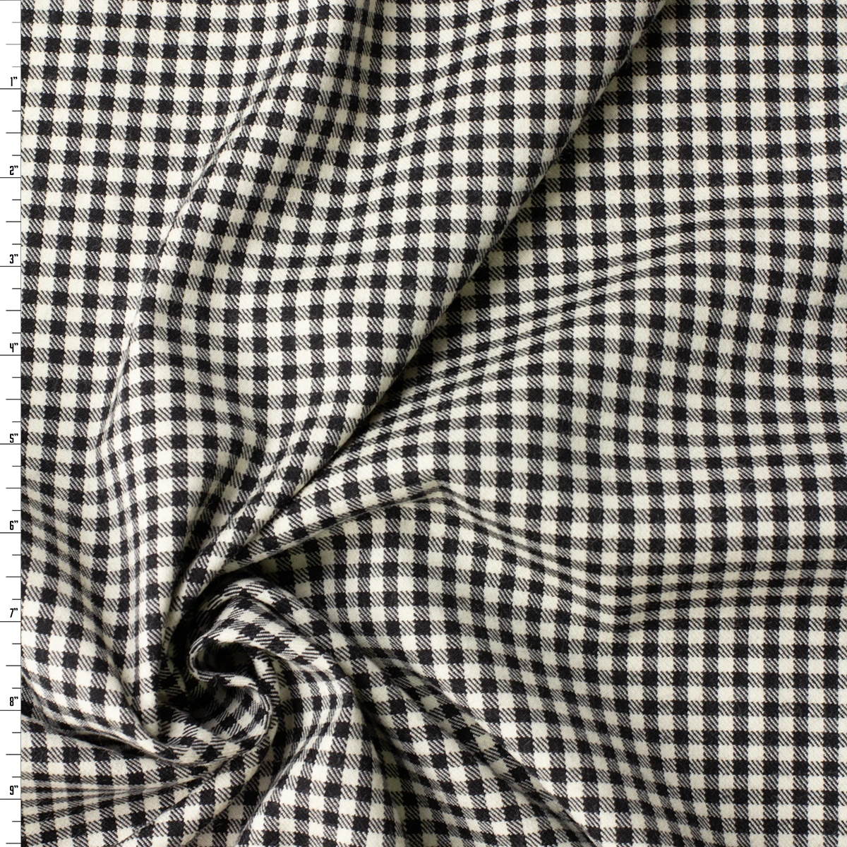 Black and Offwhite Gingham Stretch Brushed Twill Weave Wool #32542 Fabric By The Yard