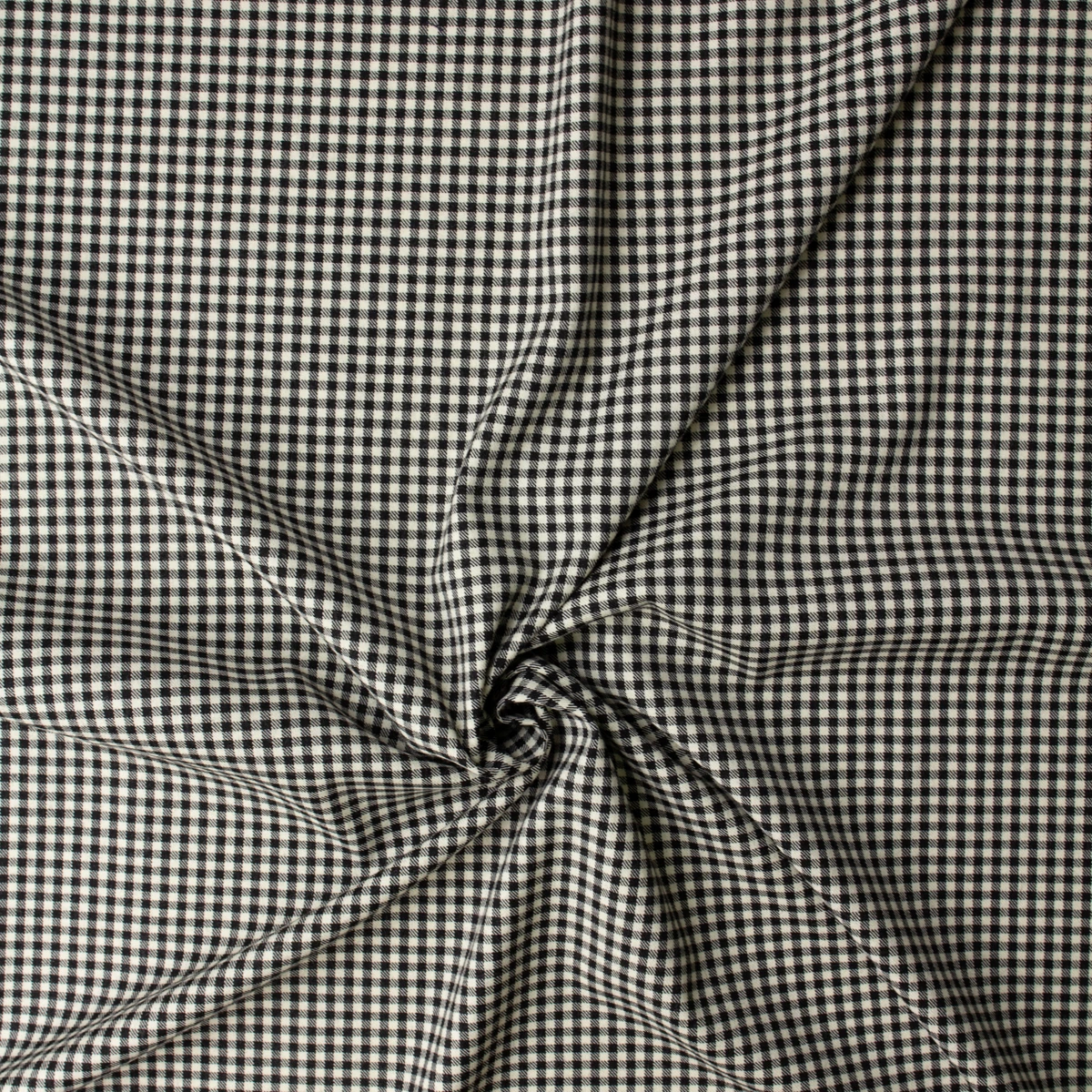 Black and Offwhite Gingham Stretch Brushed Twill Weave Wool #32542 Fabric By The Yard - Wide shot