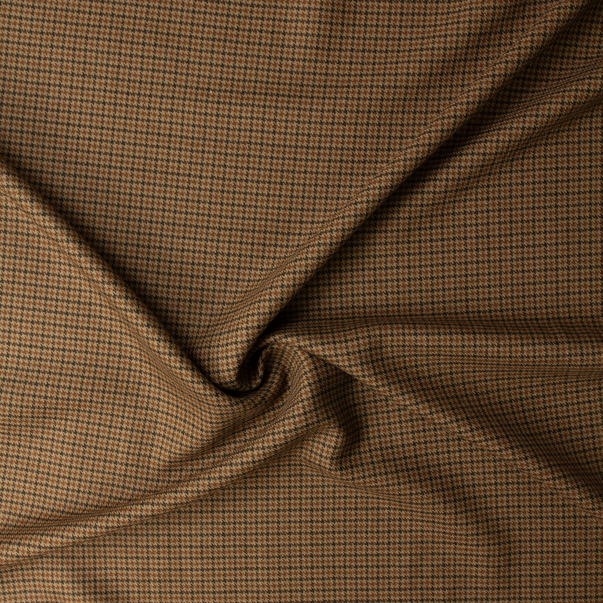 Caramel and Brown on Tan Houndstooth Plaid Wool Tweed #32547 Fabric By The Yard - Wide shot